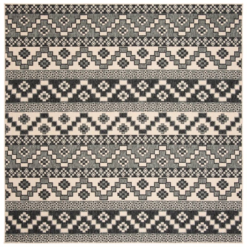 SAFAVIEH Veranda Dymph Indoor /Outdoor Waterproof Patio Backyard Rug - 6'7" Square - Grey/Beige