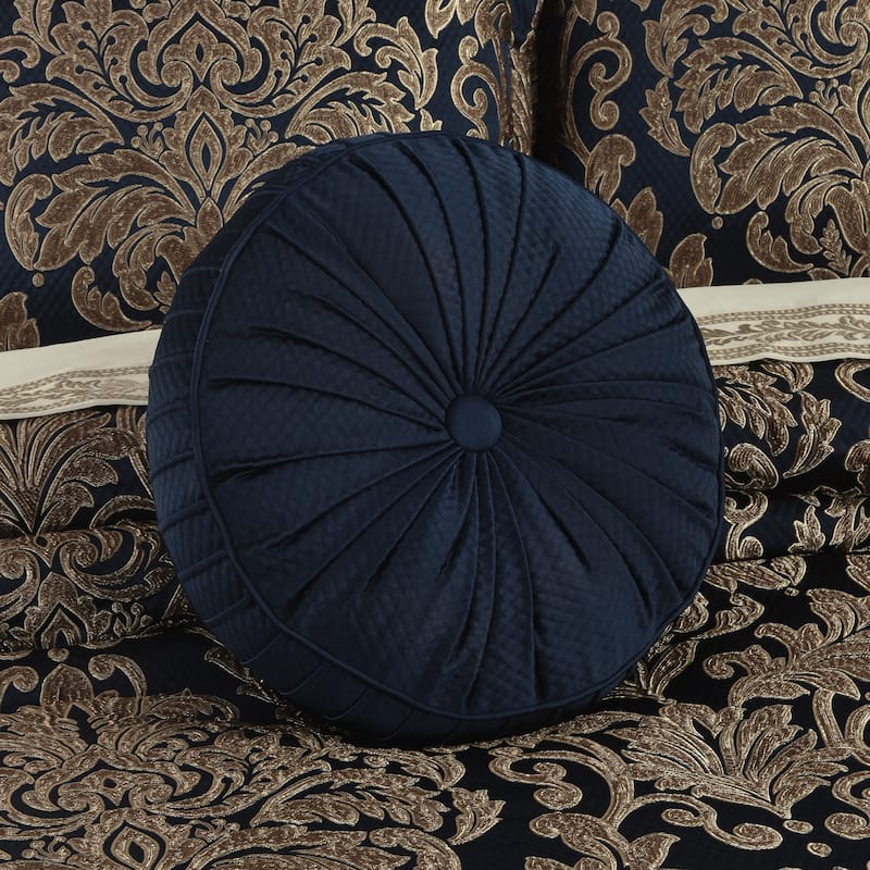 J. Queen New York Monte Carlo Tufted Round Decorative Throw Pillow - Accent - Polyester - Navy