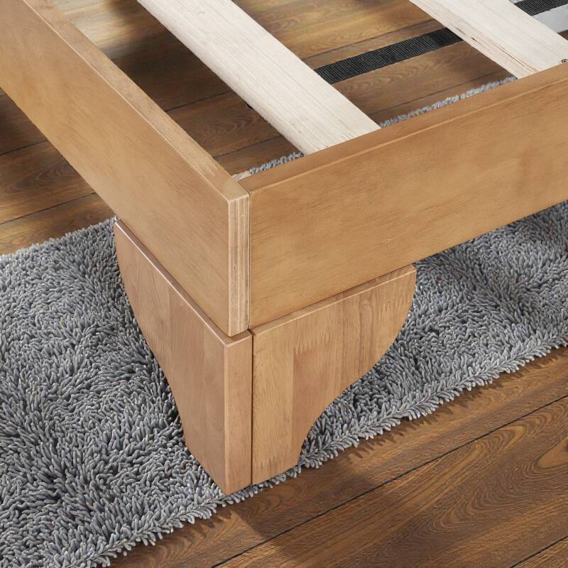 Premium Pine Wood Queen/King Bed Frame with Headboard, Mid Century Modern Platform Bed, Sturdy MDF Construction