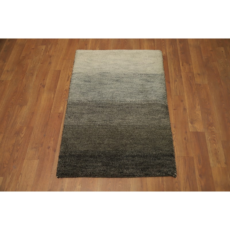 Hand Knotted Oriental 100% Wool Carpet Modern Modern Greys & Charcoal Gabbeh Area Rug - 3' 0'' X 2' 1''