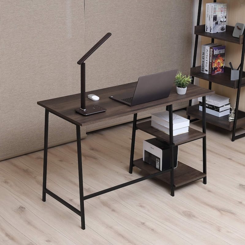 48" Smoky Oak Computer Desk with Storage Shelf Sturdy Writing Workstation for Home Office, Study & Small Spaces