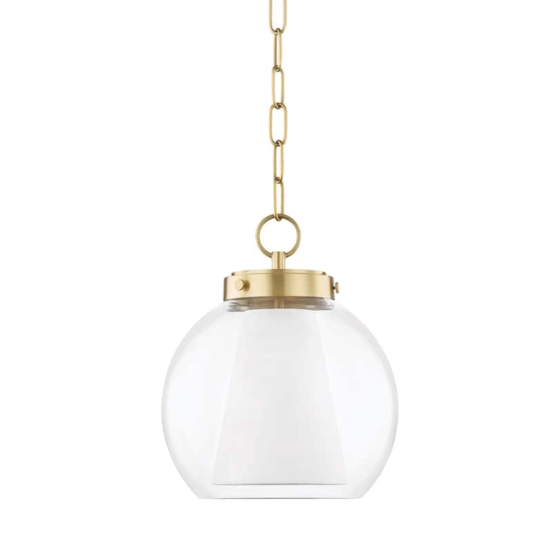 Mitzi by Hudson Valley Sasha 10-inch LED Pendant with Clear Glass Outer, White Belgian Linen Inner