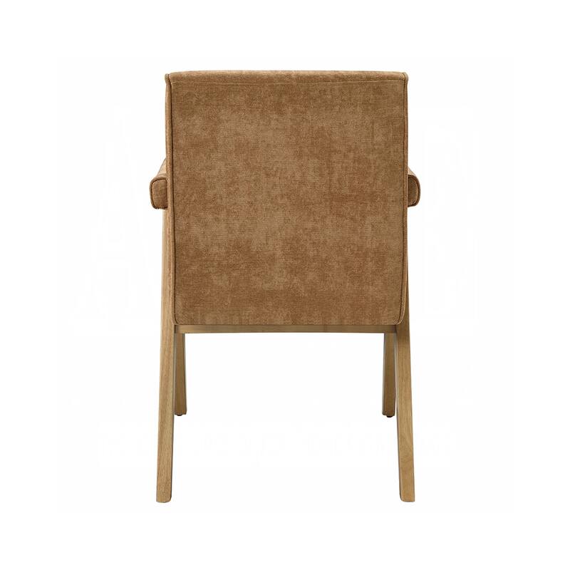 Set of 2 Upholstered Dining Arm Chairs with Crisscross Legs in Chocolate and Oak