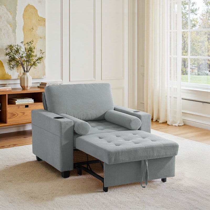 39" Adjustable Recline Convertible Sleeper Accent Chair with USB Port - Grey