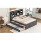 preview thumbnail 4 of 28, Full Size Platform Bed with Trundle and Storage Headboard, Kids Bed Frame with Charging Station and 3-Drawers, Antique Brown