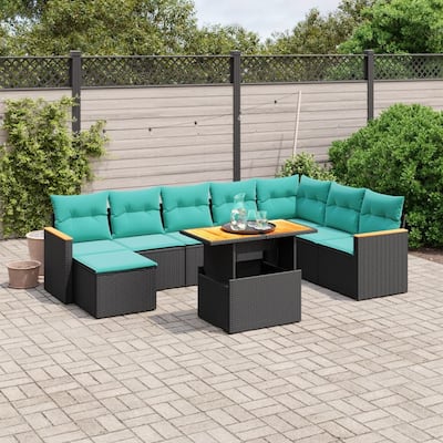 vidaXL Patio Sofa Set with Cushions Outdoor Furniture 9 Piece Poly Rattan - 24.4 x 24.4 x 27.2