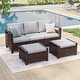 preview thumbnail 23 of 27, Bonosuki 3 Pieces Patio Sofa with Ottomans, All-Weather PE Rattan Wicker Sofa Small Patio Conversation Couch with Cushion, Brown Light Gray