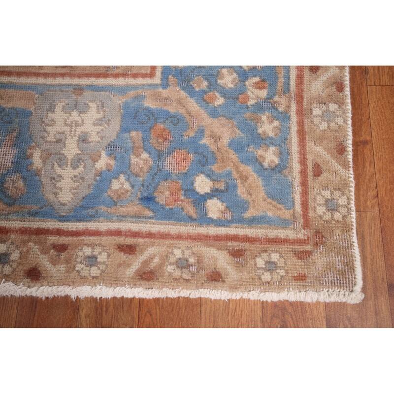 Blue Tabriz Persian Vintage Rug Hand-Knotted Wool Carpet - 9'3" x 12'11"