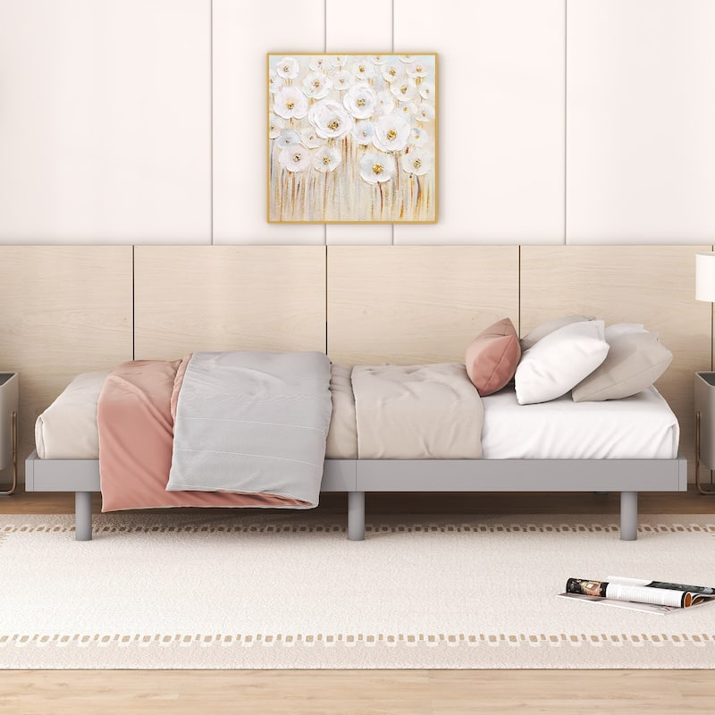 Grey Particle Board Twin Floating Bed with Rubberwood Legs