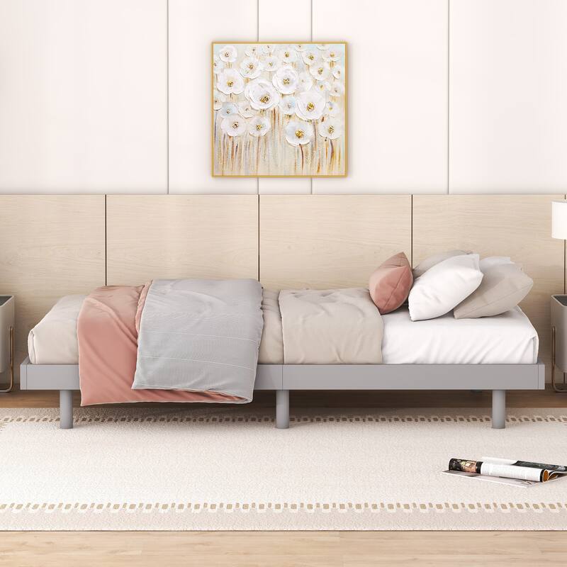 Modern Twin Size Floating Platform Bed Frame in Grey