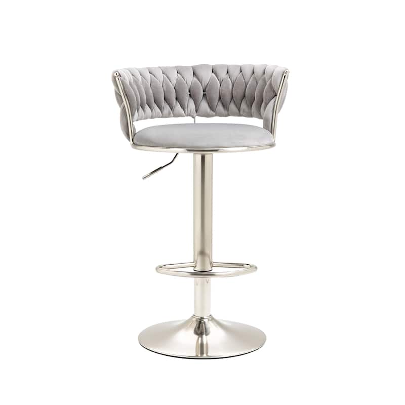 Velvet Swivel Adjustable Height Bar Stools With Sliver Footrest(set of 2)