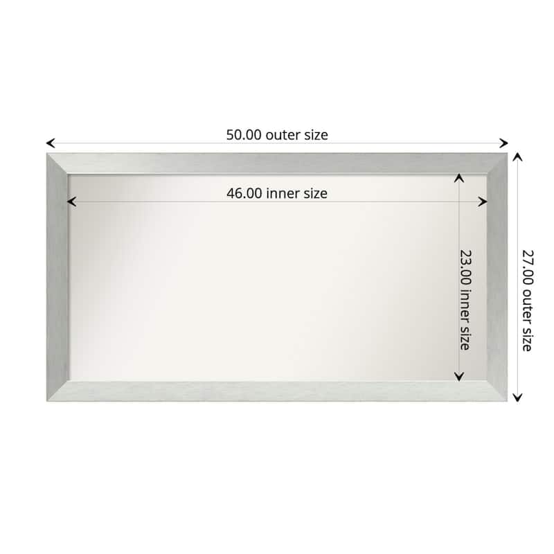 Brushed Sterling Silver Framed Non-Beveled Custom Wall Mirror, Bathroom Vanity Mirror - Outer Size: 50 x 27