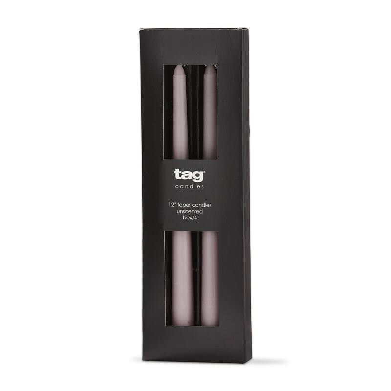 Color Studio 12" Traditional Taper Unscented Smokeless Paraffin Wax Candle Lavendar, Set of 4, Burn Time 8 hrs.