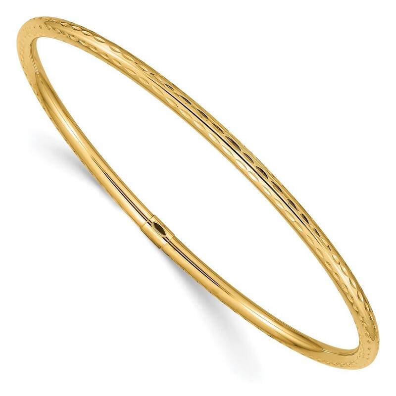 Curata 14k Yellow Gold 8" 3mm Textured Slip-on Bangle Bracelet