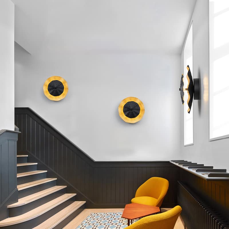 Matte Black & Gold Foil Round Dimmable Integrated LED Wall Sconce