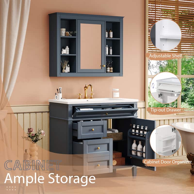 36'' Bathroom Vanity Set with Mirror Cabinet, Modern Bathroom Storage Cabinet with 2 Soft Closing Doors and 4 Drawers