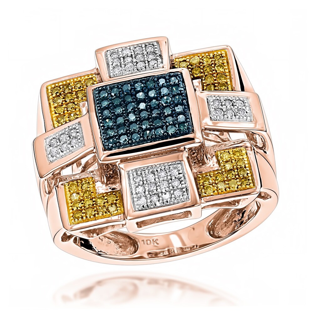 White Night Steling Silver Black and White Diamond Square Frame Ring White Night Steling Silver Black and White Diamond Square Frame Ring