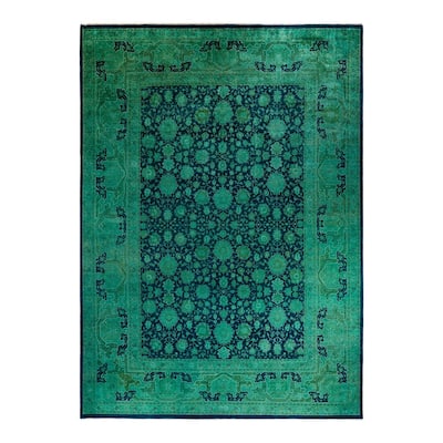 Overton Hand Knotted Wool Vintage Inspired Modern Contemporary Overdyed Green Area Rug - 10' 2" x 14' 4"