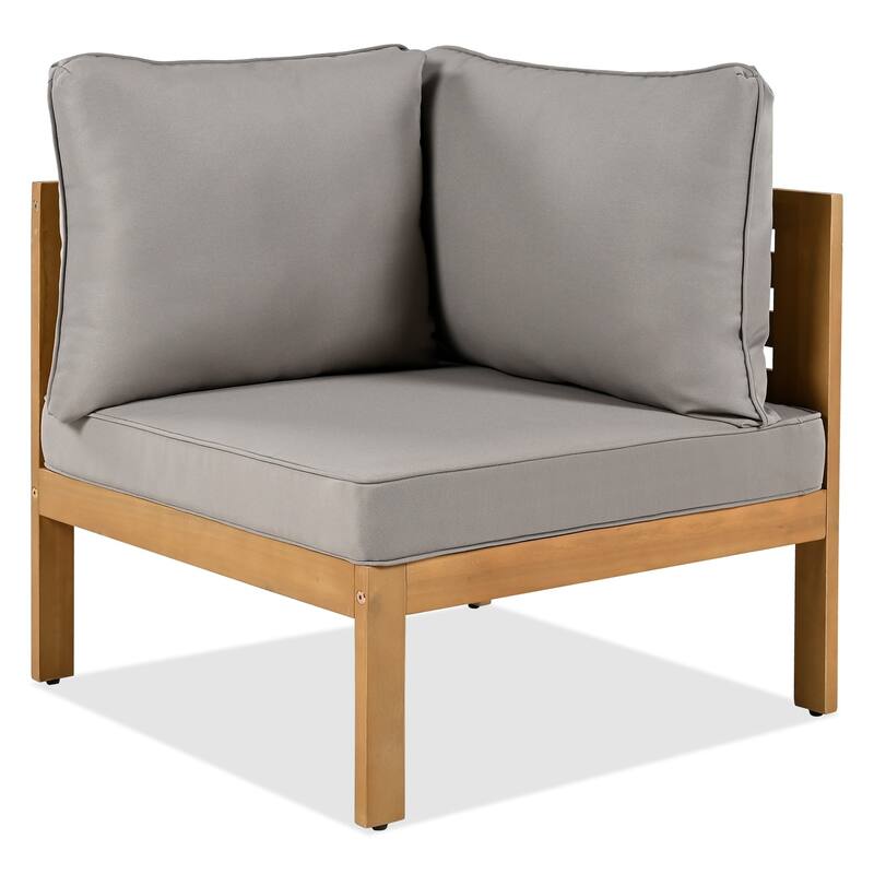 4-Piece Acacia Wood L-Shaped Patio Sofa Set with Side Table For 5