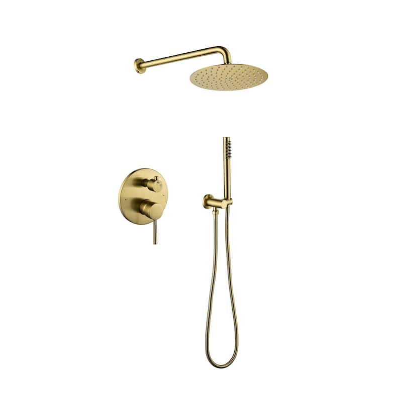 Shower System, Wall Mounted Shower Faucet Set with High Pressure 10"Stainless Steel Rain Shower head Handheld Shower Set - Brushed Gold