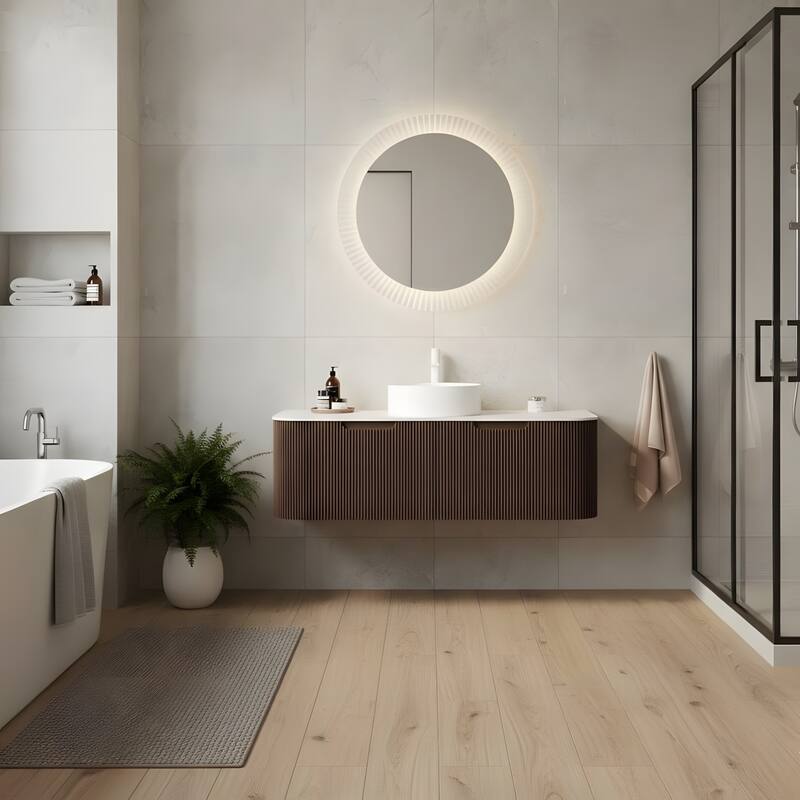 Wall Mounted Bathroom with White Round Ceramic Basin and Drawer