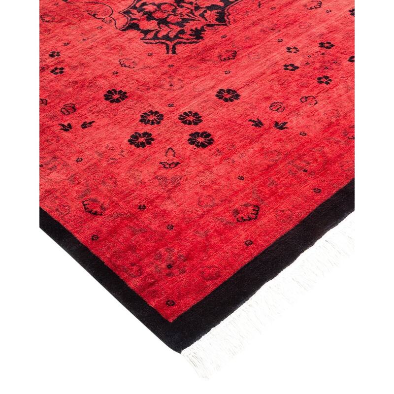 Overton Hand Knotted Wool Vintage Inspired Modern Contemporary Overdyed Red Area Rug - 8' 0" x 11' 1"