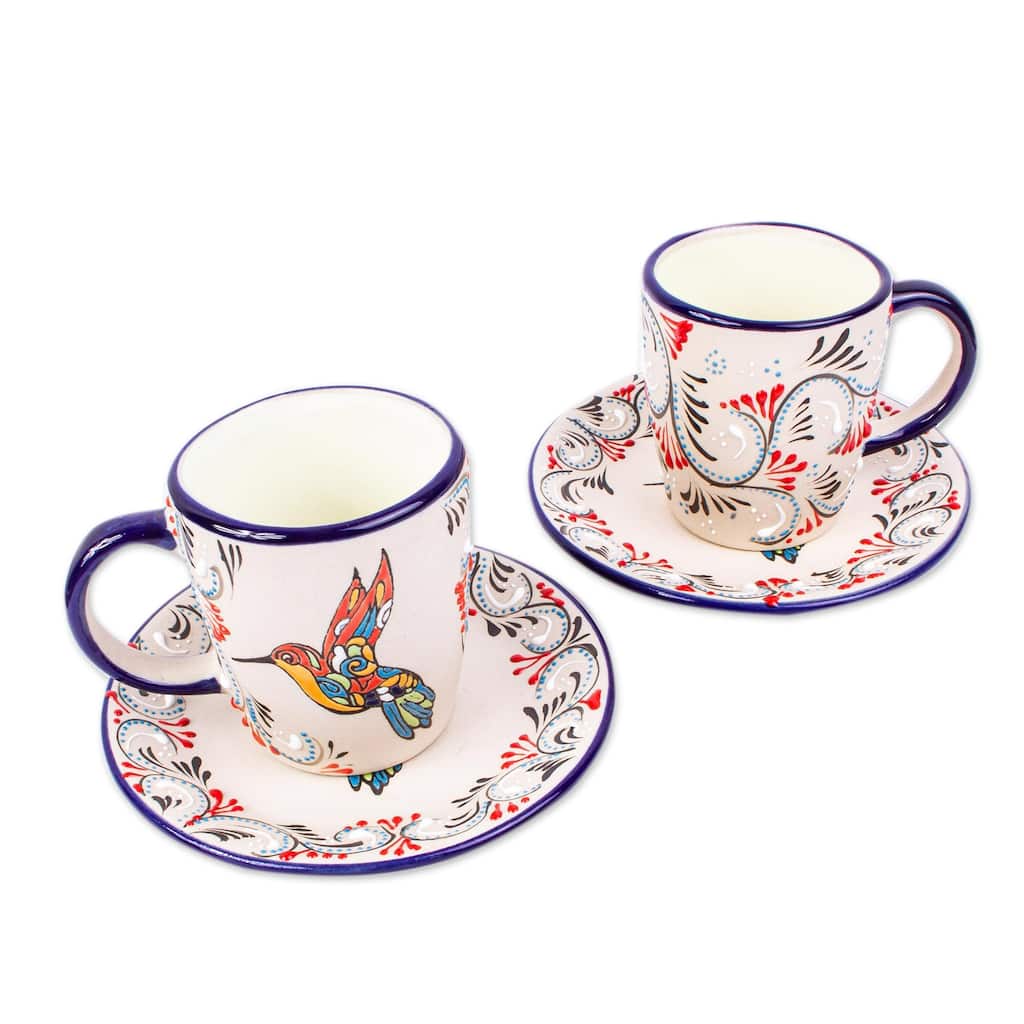 Novica Handmade Colibri Ceramic Cups And Saucers (Pair)
