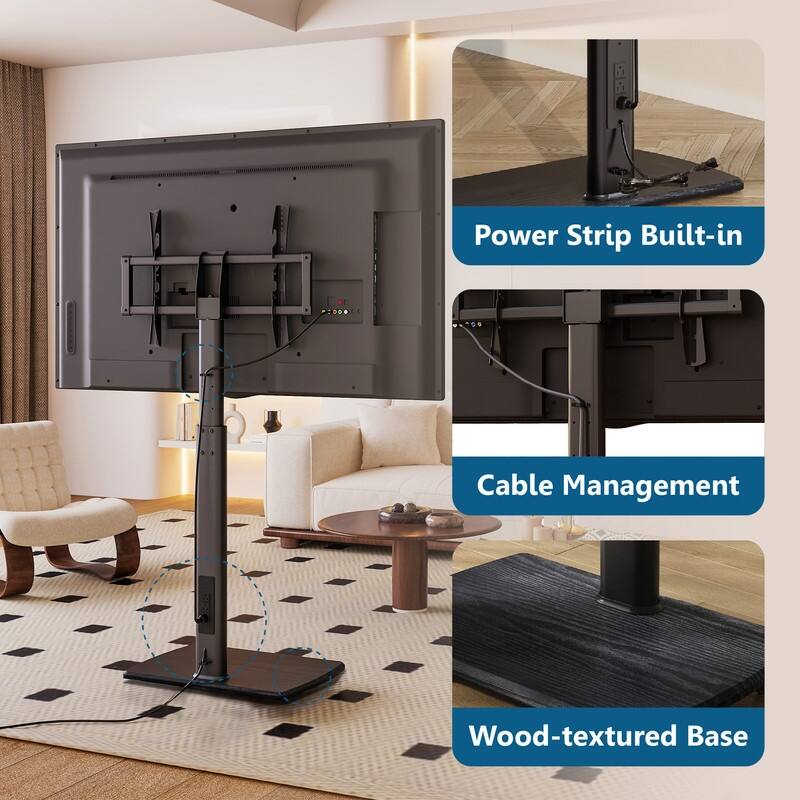 FITUEYES Modern Floor TV Stand for TVs up to 70 inch Metal Base with Power Strip, Black