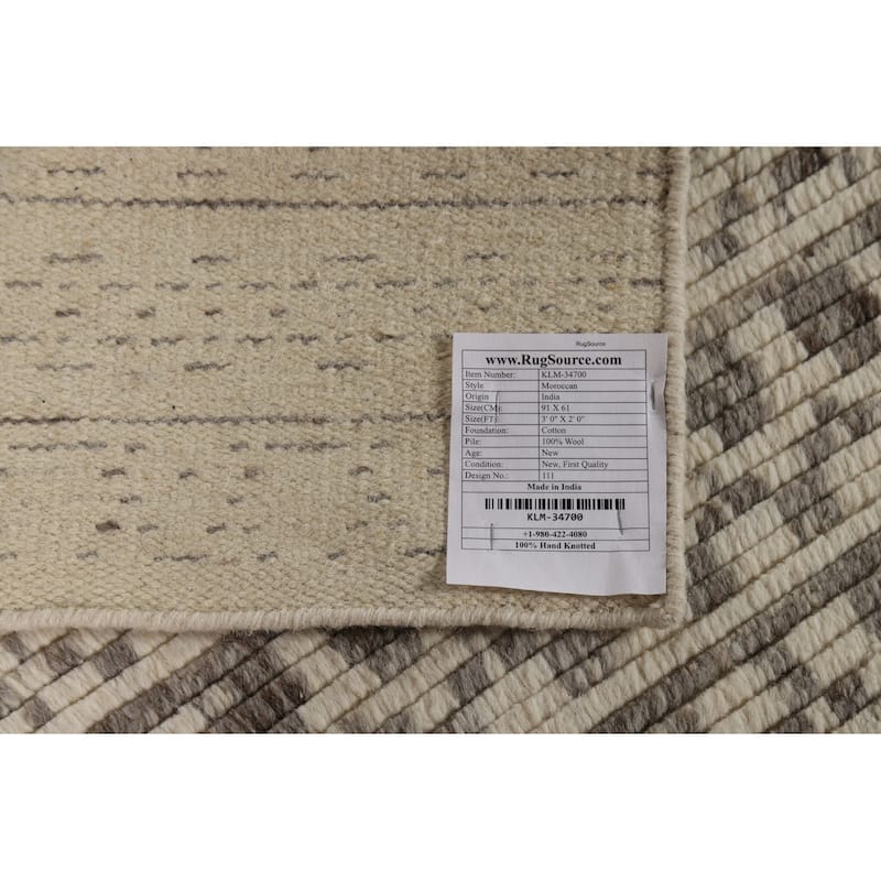 Geometric Moroccan Oriental Accent Rug Hand-Knotted Wool Carpet - 2'0"x 3'0"