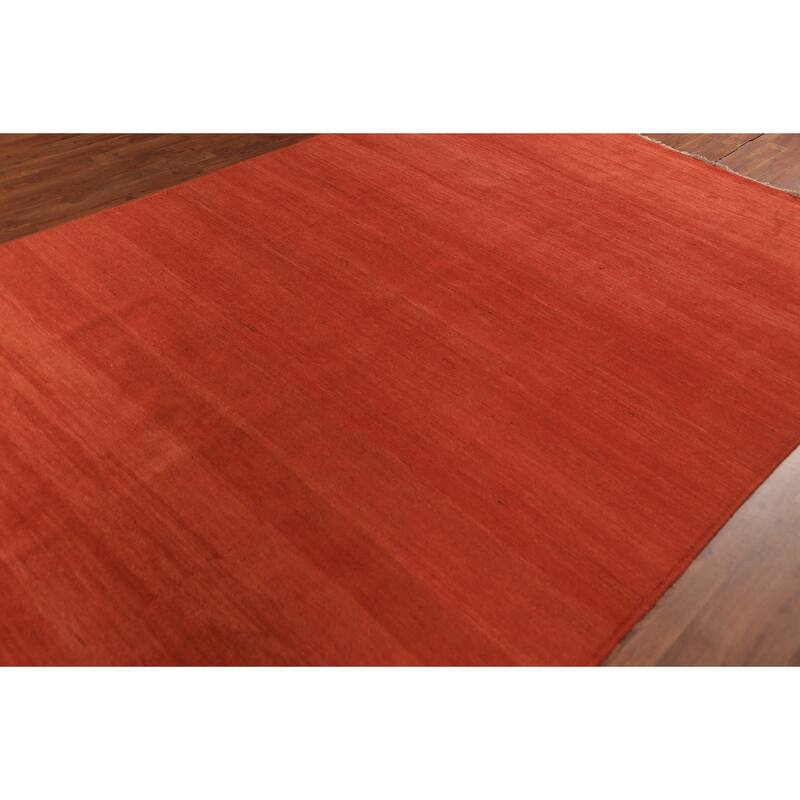 Striped Orange Gabbeh Modern Area Rug Hand-Knotted Wool Carpet - 6'6" x 9'10"