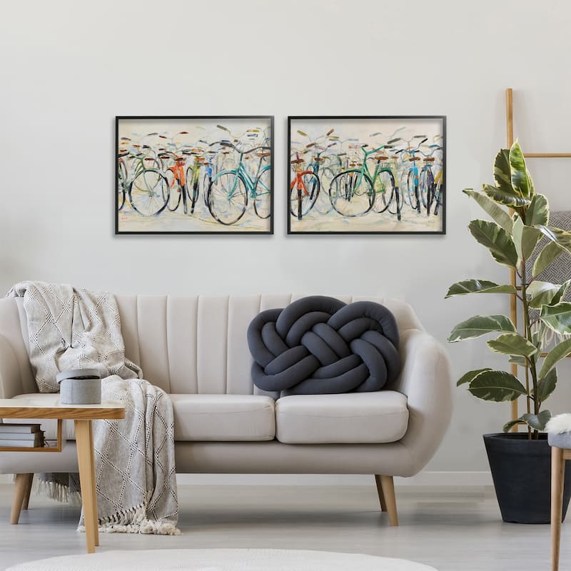 Stupell Dynamic Bicycles on Beige Framed Giclee Art Design By Dusza (Set of 2)