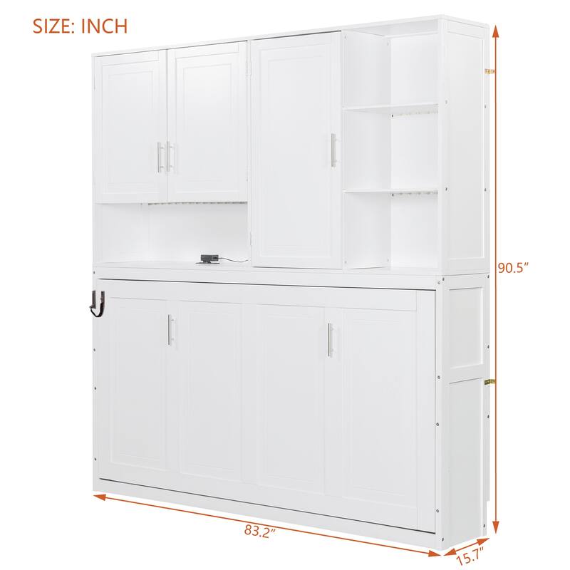 Roomfitters Twin Wall Murphy Bed with Top Cabinet Shelves Space Saving Design MDF