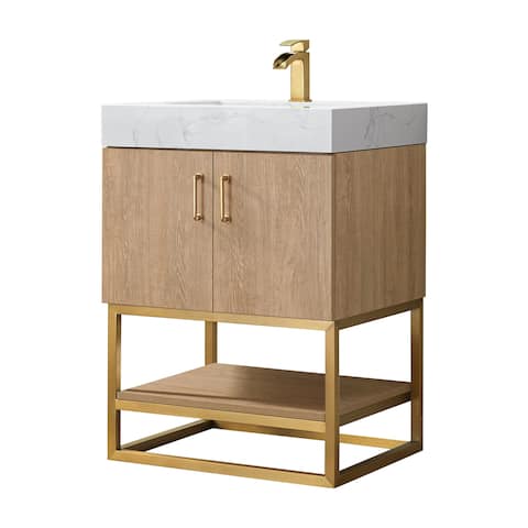 Alistair 24 Single Vanity with White Grain Stone Top without Mirror