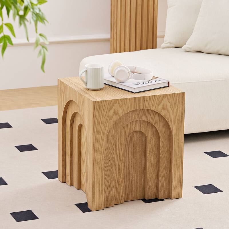 Modern Square Wood Side Table, Decorative Accent Table for Small Space