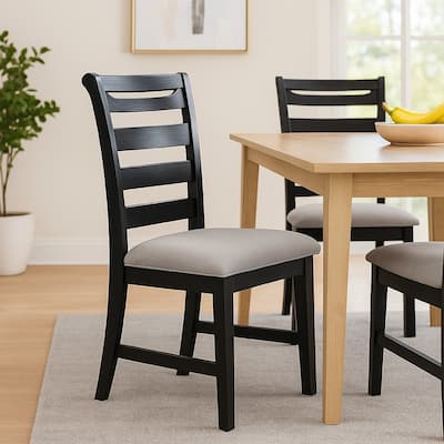 Remus Dining Chair with Ladder Back, Black Rubberwood, Gray Fabric