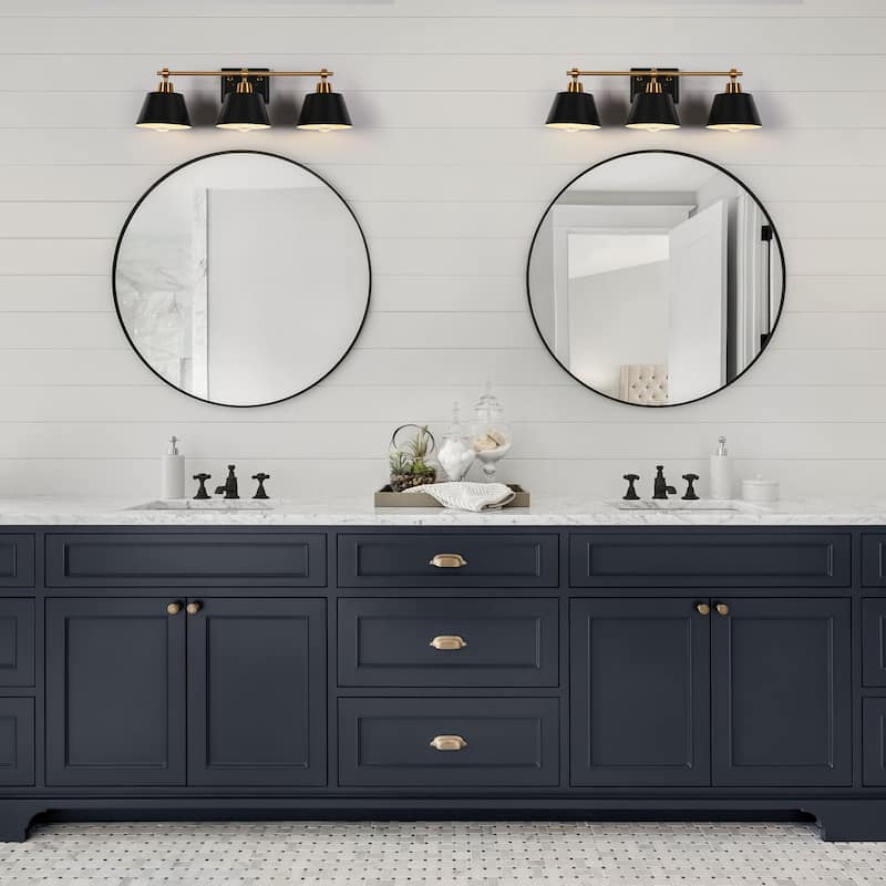Modern Farmhouse Black Gold 3-Light Bathroom Vanity Lights Dimmable Wall Sconces