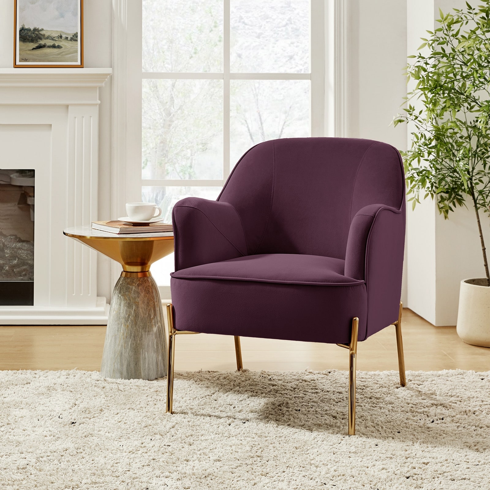Barbara Modern Velvet Accent Chair for Bedroom with Metal Legs by