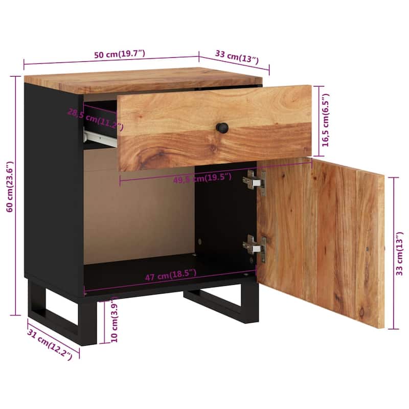 vidaXL Bedside Cabinet 19.7"x13"x23.6" Solid Wood Mango&Engineered Wood