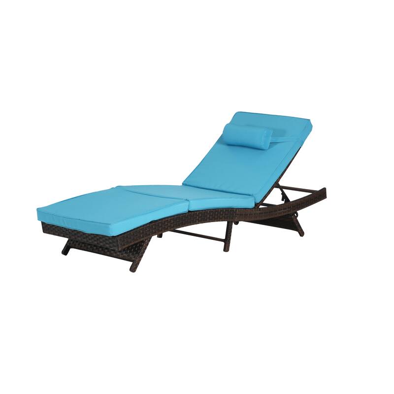 2 Piece Outdoor Wicker Long Reclining Chair Set, Sunbathing Recliner for Beach Poolside Garden