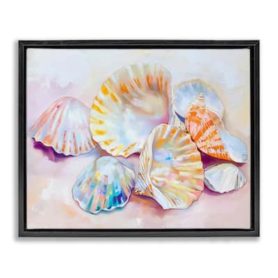 Stupell Pile of Various Seashells Framed Floater Canvas Wall Art Design By Arlington Prints