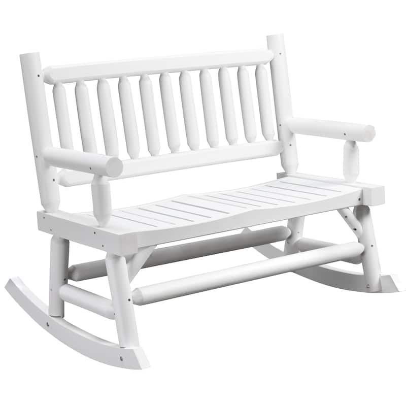 Outsunny 2-Person Wooden Rocking Chair Rocker Bench with Relaxing Swinging Motion