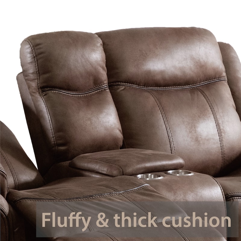Verne Brown Manual Microsuede Glider Reclining Loveseat with Center Storage Console