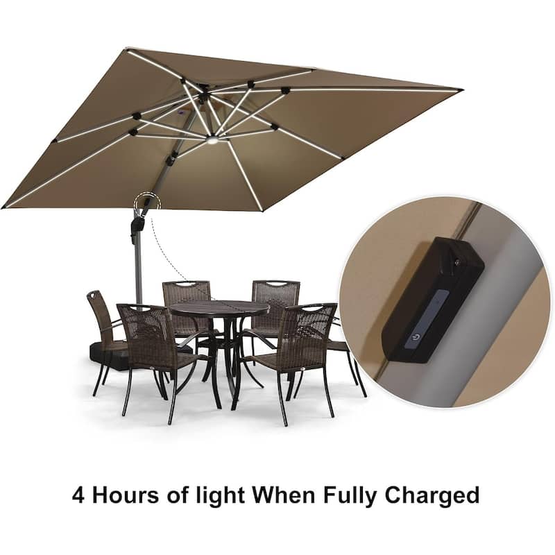 PURPLE LEAF 9/10/11 ft Square 09x12 ft Rectangle Double Top LED Patio Cantilever Umbrella with Base