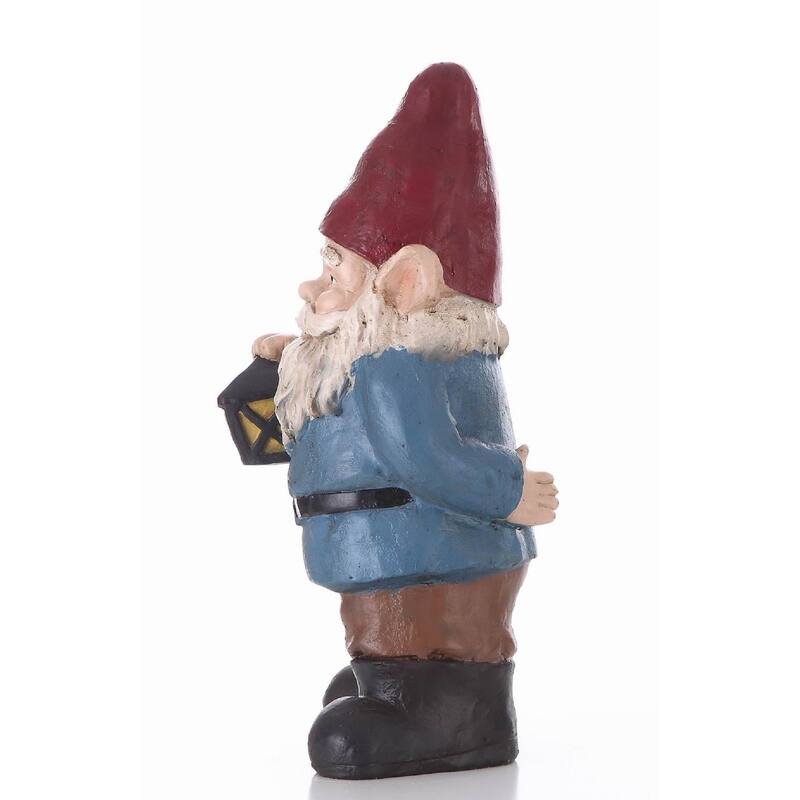 18.25" Red Blue Bobblehead Gnome Holding Lantern Outdoor Garden Statue