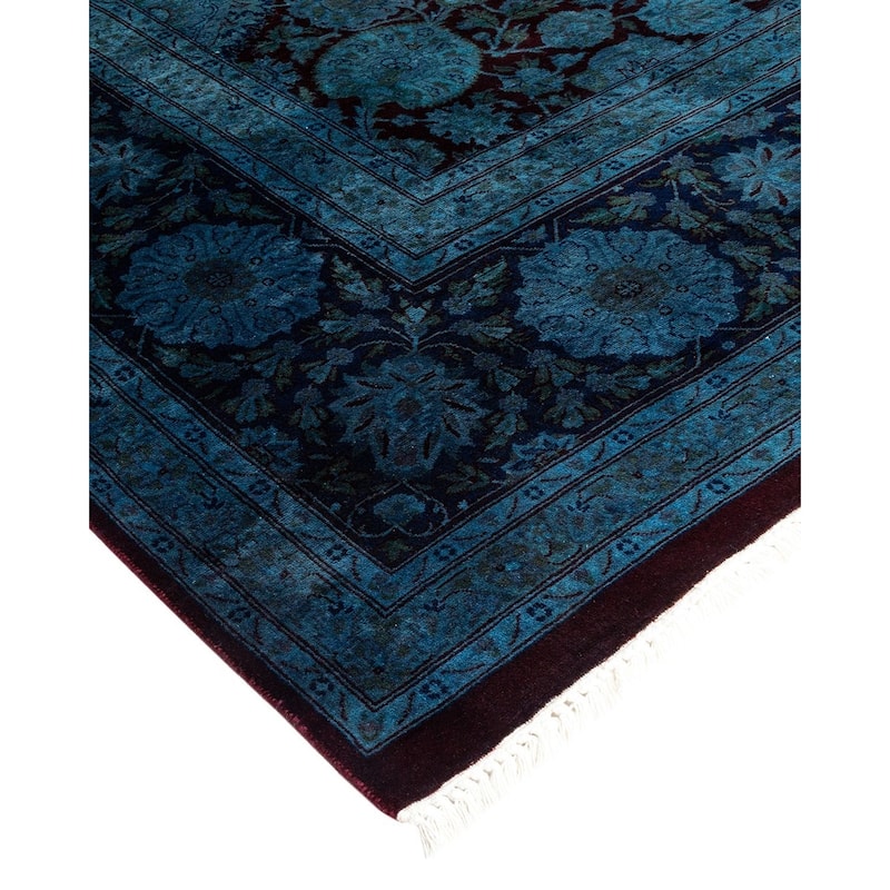 Overton Hand Knotted Wool Vintage Inspired Modern Contemporary Overdyed Blue Area Rug - 8' 0" x 10' 7"