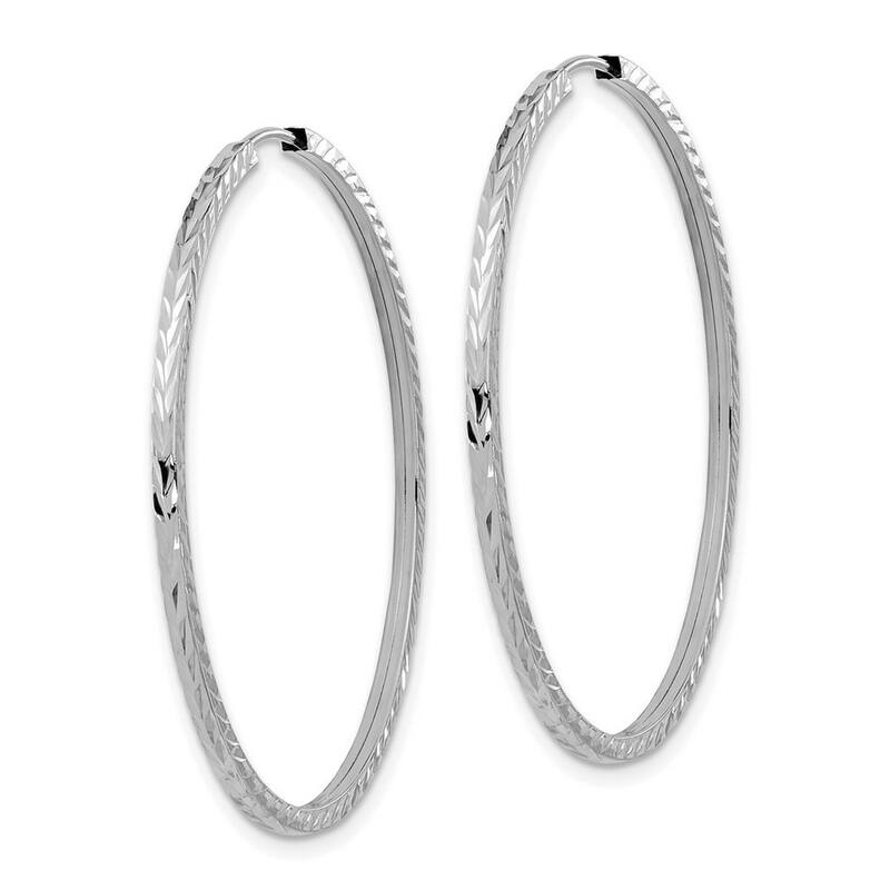 Curata 14k White Gold Diamond Cut Square Tube 1.35x40mm Endless Hoop Earrings