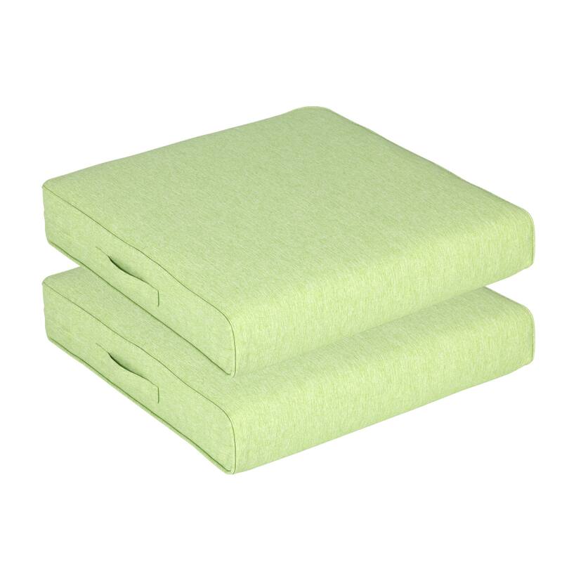 Aoodor Patio Chair Cushions Set of 2, Water Resistant Outdoor Seat Cushions with Handle and Ties, Square Corner Cushions - 19"x19" - Meadow Green