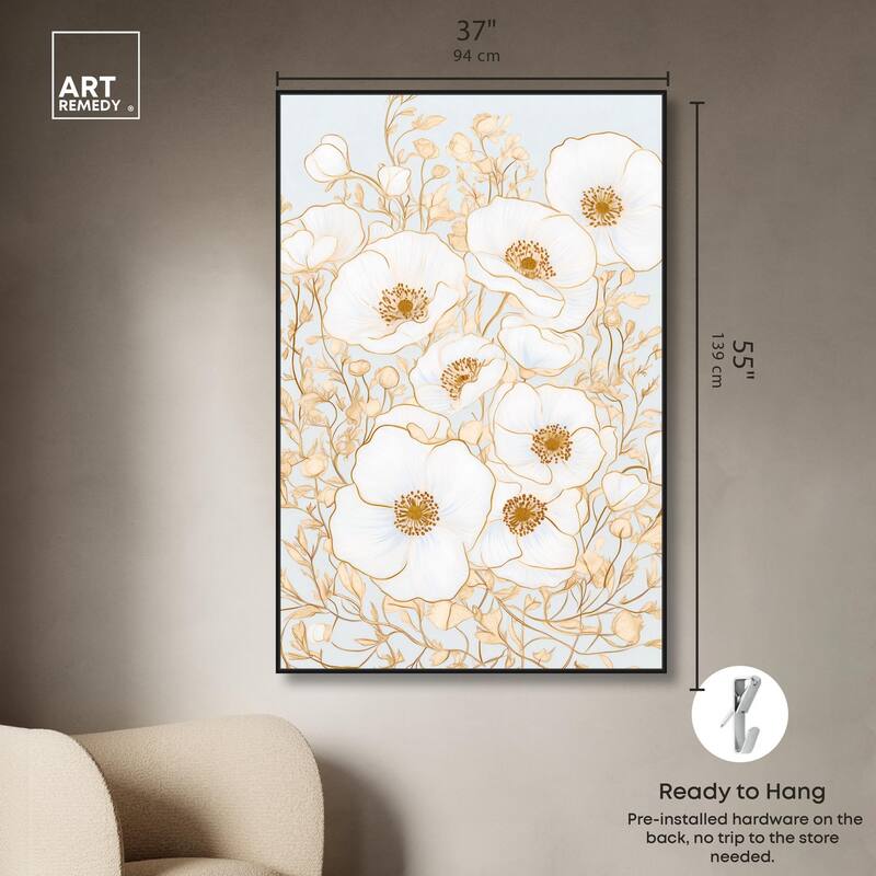 White and Gold Poppies I Canvas by Art Remedy