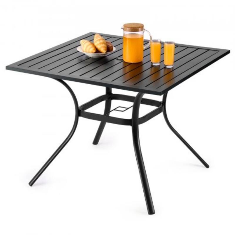 37" Black Square Patio Table with Umbrella Hole and Rust Resistant for Garden or Balcony - 37” x 37” x 29”