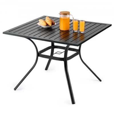 37" Black Square Patio Table with Umbrella Hole and Rust Resistant for Garden or Balcony - 37” x 37” x 29”